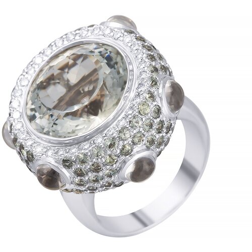 кольцо из золота с бриллиантами и аметистами Кольцо JV, белое золото, 750 проба, бриллиант, аметист, сапфир, размер 18.25