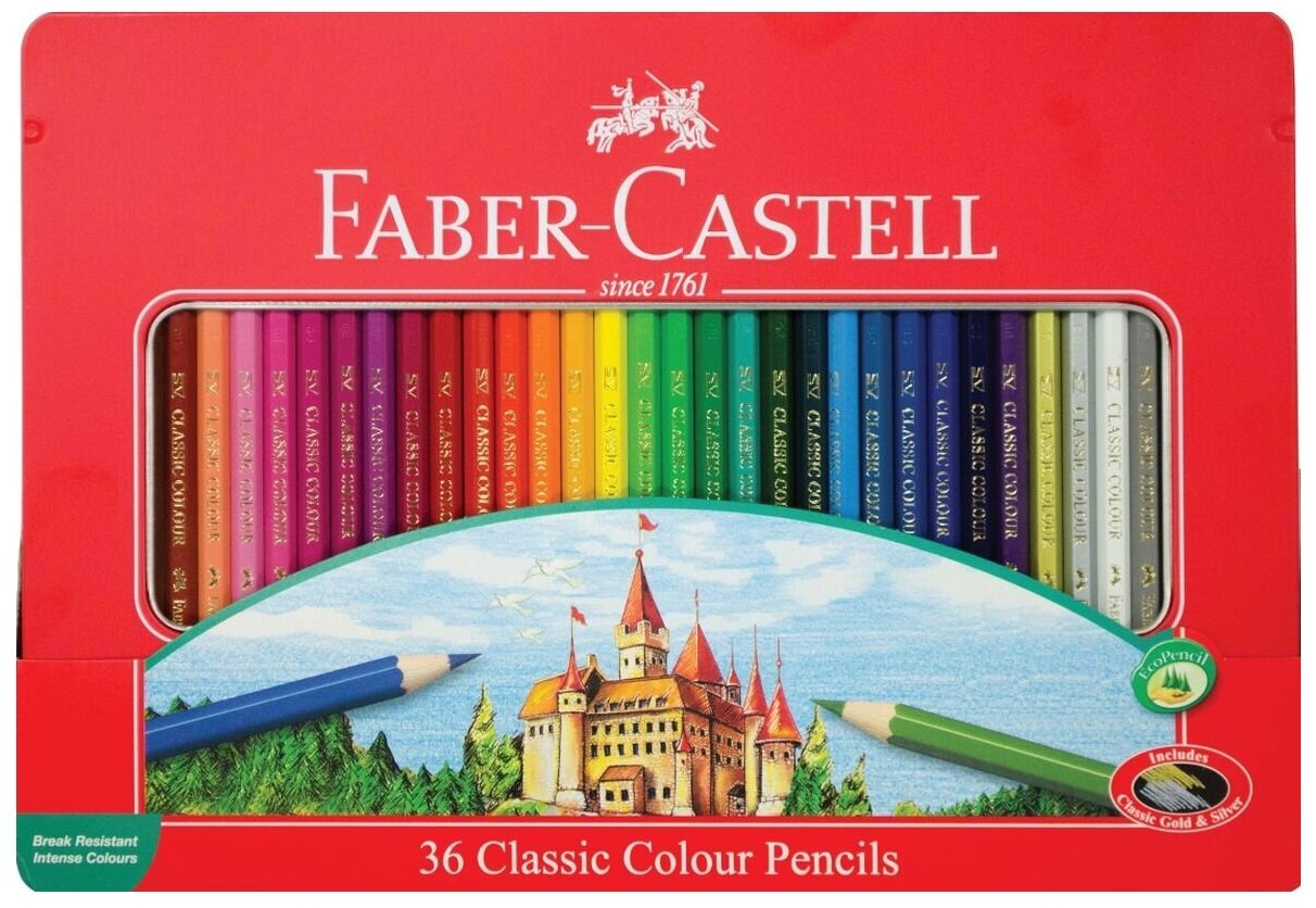Карандаши цветные Faber-Castell "Замок", 36цв., шестигр., заточ., метал. кор.