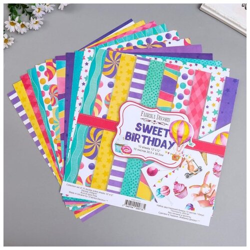фото Набор бумаги для скрапбукинга "sweet birthday " 10 листов, 30.5х30.5 см fabrika decoru