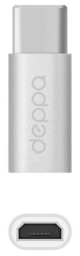 Адаптер Type-C - micro USB, алюминий, серебро, Deppa
