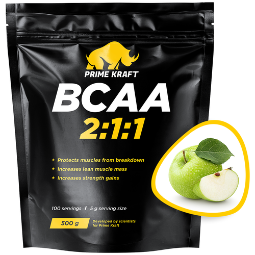 BCAA Prime Kraft 2:1:1, зеленое яблоко, 500 гр. prime kraft аминокислоты bcaa 2 1 1 зеленое яблоко 500 г