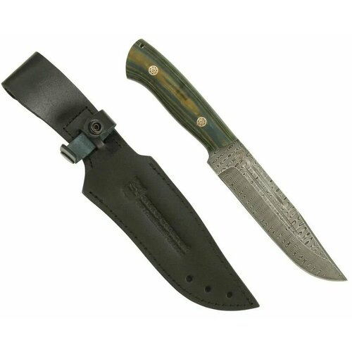 Нож Цельнометаллический Секач (нержавеющая дамасская сталь, микарта желто - зеленая)