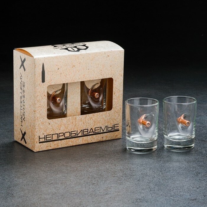 Набор рюмок "Непробиваемые" Дарим Красиво, металл, стекло, 50мл, 2шт