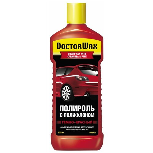 DoctorWax DW8425 Цветной полироль с полифлоном. Темно-красный DARK RED / COLOR WAX WITH CARNAUBA & PTFE (300мл)