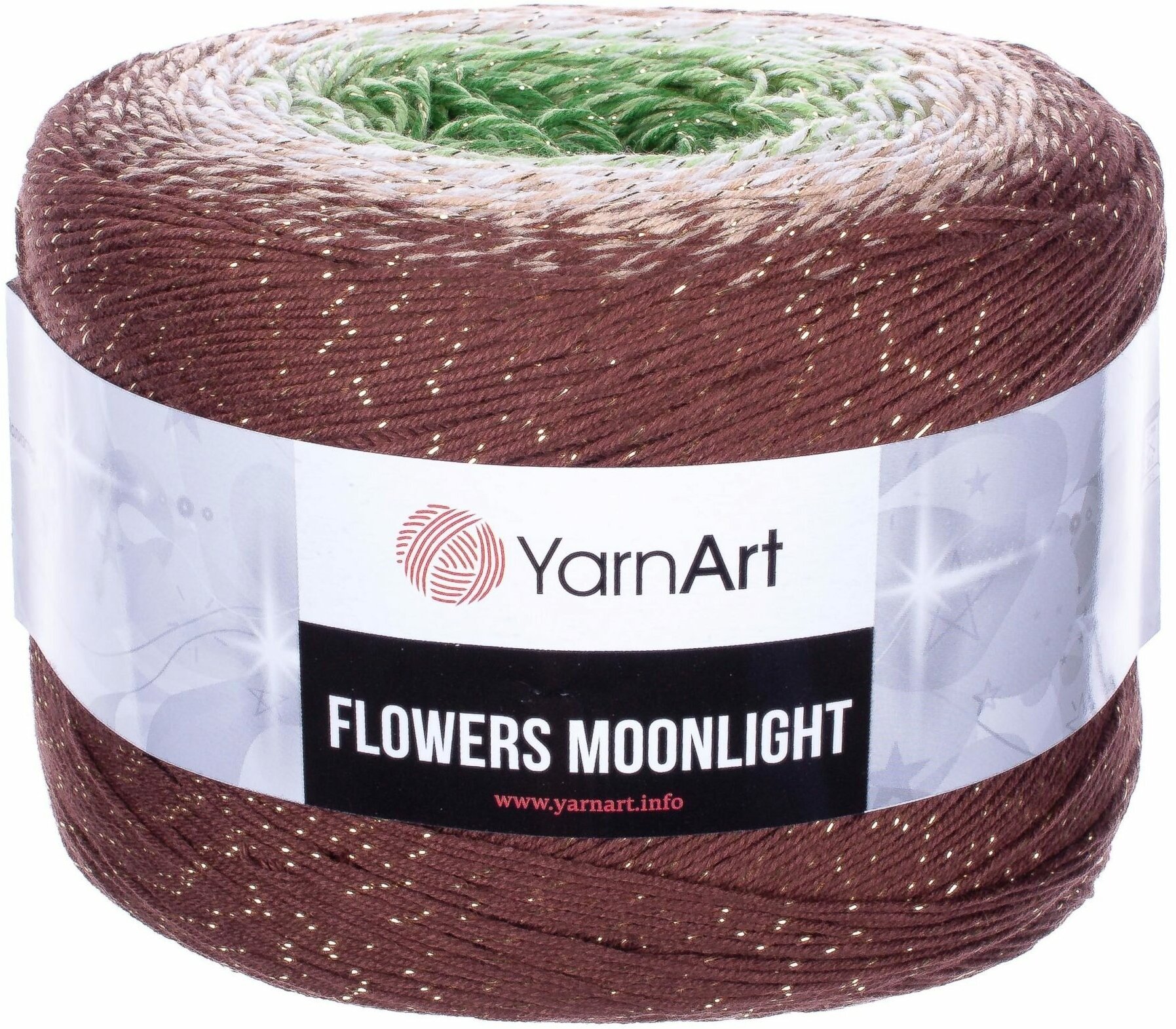 Пряжа YarnArt Flowers Moonlight коричневый-св. беж-зеленый (3272), 53%хлопок/43%акрил/4%металлик, 1000м, 260г, 1шт