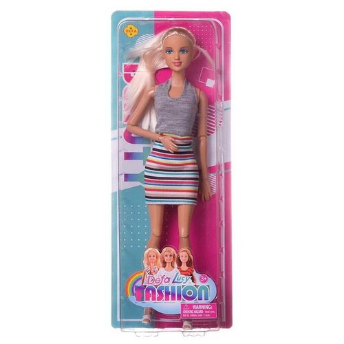 Кукла Defa Lucy Модная девушка, в серой кофте и радужной полосатой юбке, 28см