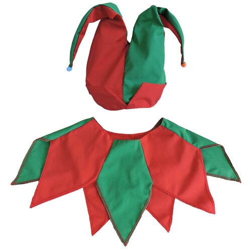 Костюм скомороха (колпак (2р), воротник) хб цвет красно-зеленый карнавальный костюм скомороха на верхнюю одежду 15114 52 56