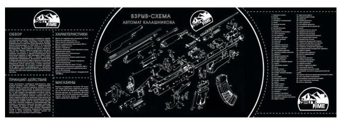 Коврик ShotTime для чистки оружия АК-47 (90x30 см, черно-белый)