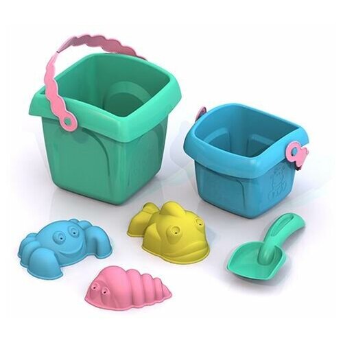 фото Набор для песка шкода "лето" №7 (ведро большое и малое+совок большой+3 формочки) 34х23х12 см. нордпласт