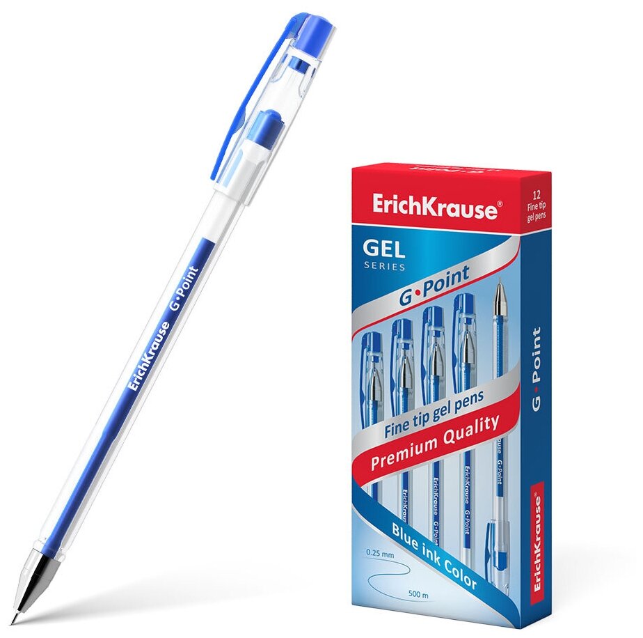 Ручка гелевая ErichKrause G-Point, синяя, в упаковке 12 шт