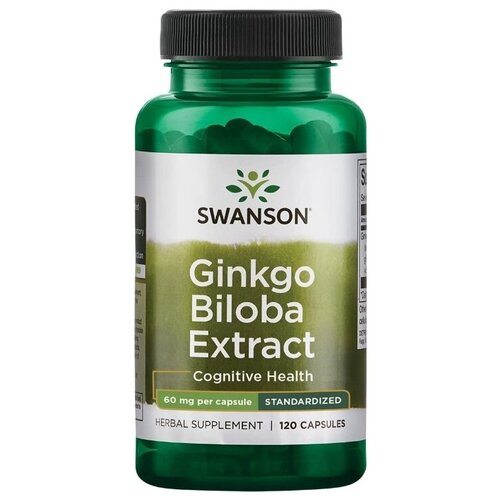 Здоровье мозга и психики Swanson Ginkgo Biloba Extract 24% 60 mg (120 капсул)