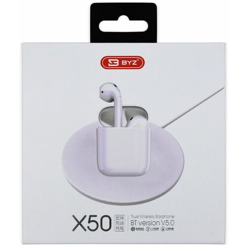 Наушники беспроводные BT ver 50 BYZ X50 вкладыши с микрофоном кейс 320mAh белый 458400₽