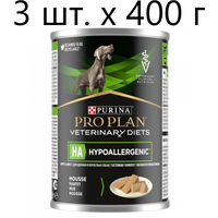 Влажный корм для собак Purina Pro Plan Veterinary Diets HA Hypoallergenic, для снижения непереносимости ингредиентов и питательных вещ, 3 шт. х 400г