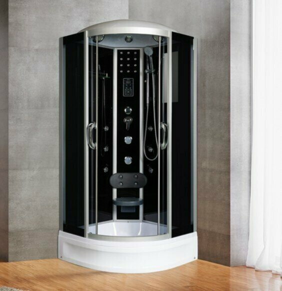 фото Гидромассажная угловая душевая кабина River Temza 90х90 с тонированным стеклом средним поддоном и крышей