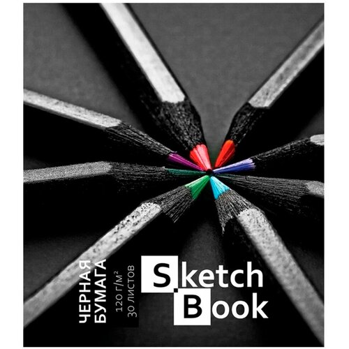 Скетчбук черная бумага 120 г/м2 170х195 мм 30 л. гребень цветная фольга твин лак Карандаши, 5 шт набор для эскизов artino 10шт карандаши художественные 6шт обожженная сангина уголь растуше
