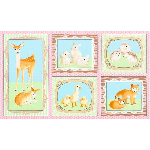 Ткань для пэчворка PEPPY FAWNS AND FRIENDS PANEL 60 x 110 см 146 г/кв. м ± 5 100% хлопок AWU-16670-10 PINK