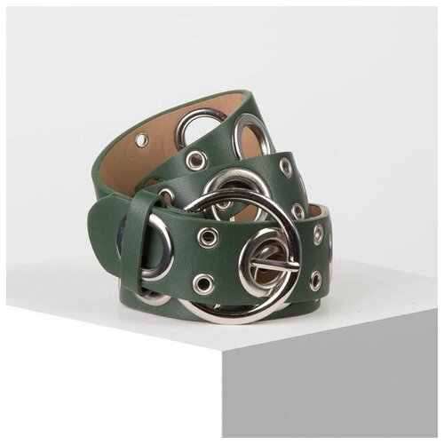 фото Ремень жен 07-01-02-01, 3,8*0,3*112, люверсы, пряжка металл, зеленый 5367180 сима-ленд