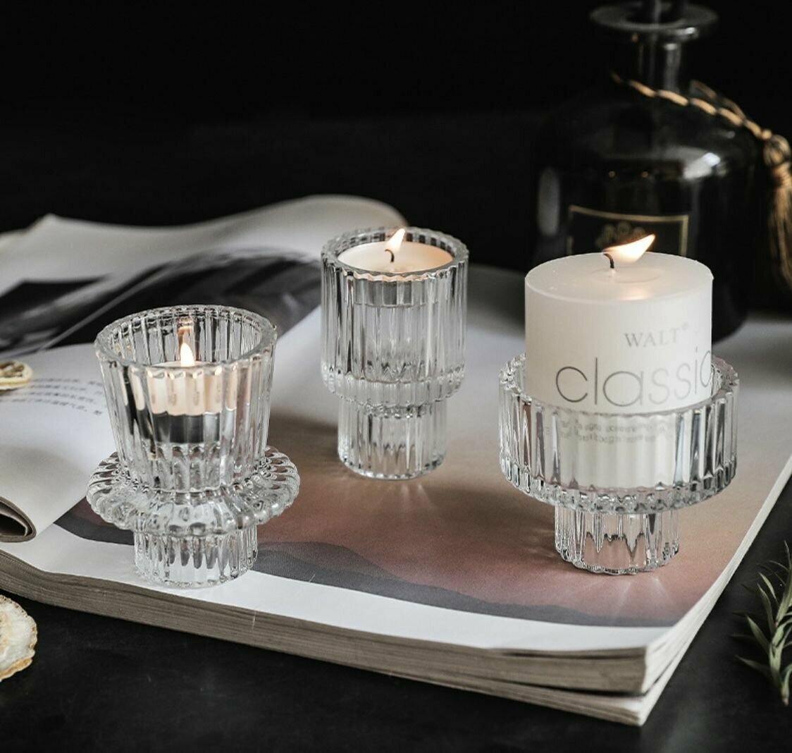 фото Набор стеклянных подсвечников (3 шт)/ подсвечники двусторонние/подсвечники перевертыши