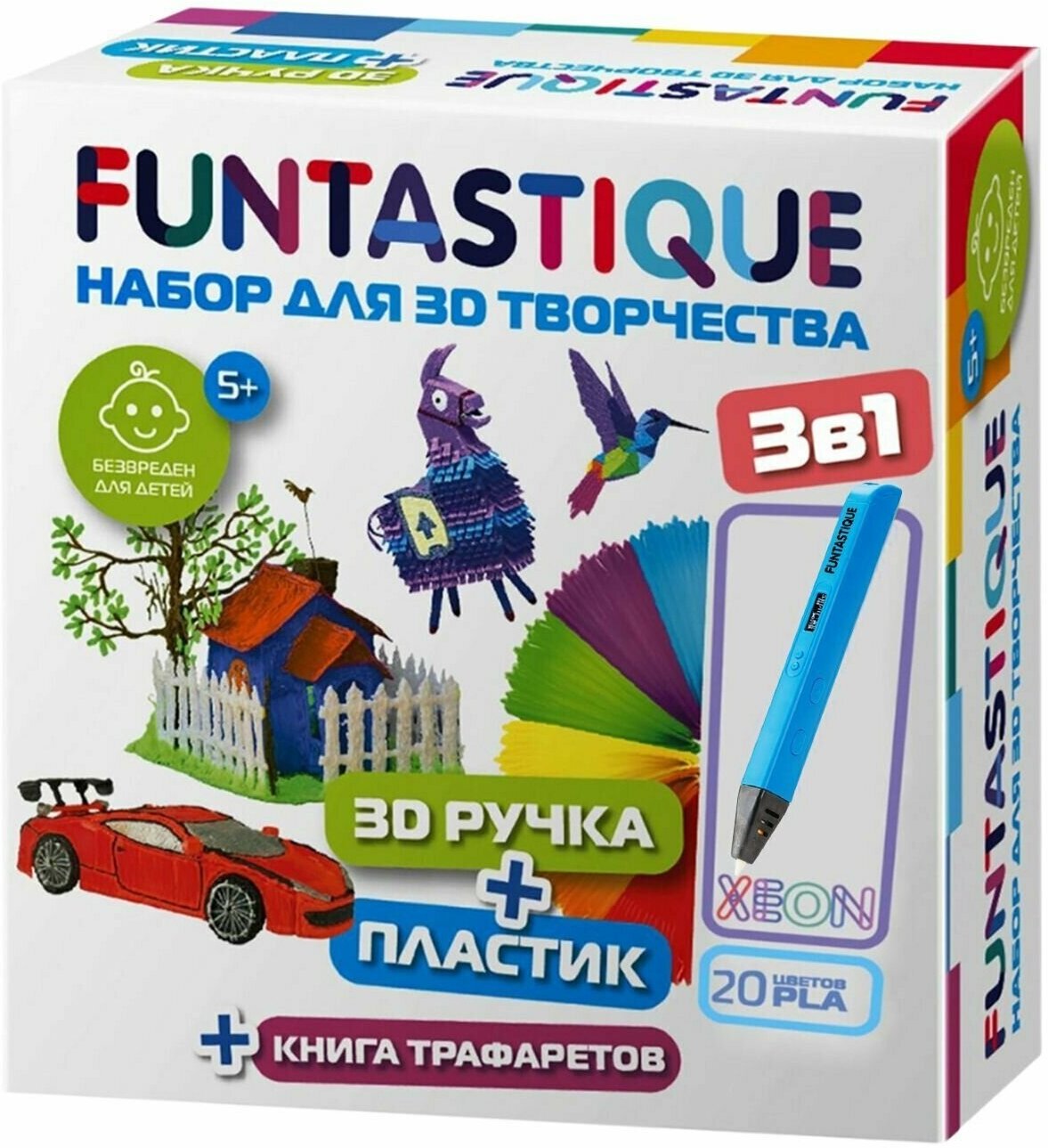 Набор для 3Д творчества Funtastique 3D-ручка XEON (Голубой) PLA-пластик 20 цветов Книга с трафаретами