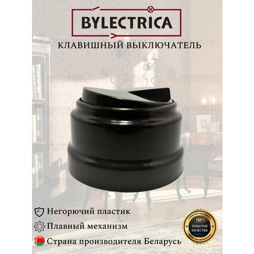 Винтажный ретро выключатель А510-2202 шоколад Bylectrica двухклавишный 10А, клавишный 2 клавишный выключатель bylectrica а510 2202 10а открытой установки серия ретро коричневый а510 2