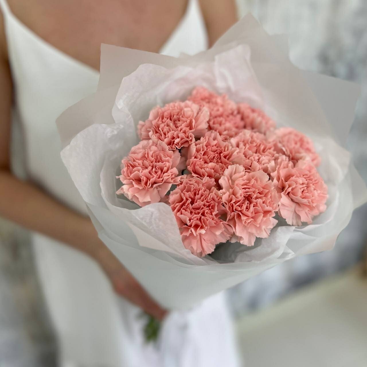 15 розовых диантусов в крафте, Skyflora (069)