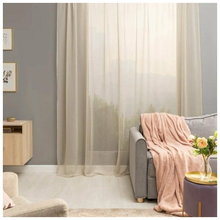 фото Тюль на ленте Inspire Softy 300х260 см цвет бежевый