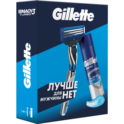 Набор Gillette Mach3 бритва, 1 сменная кассета, гель для бритья Gillette Series, синий средства для бритья gillette гель для бритья mach3 sensitive для чувствительной кожи