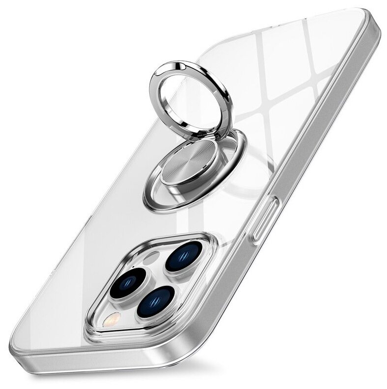 Чехол силиконовый с кольцом держателем для Samsung S21, прозрачный