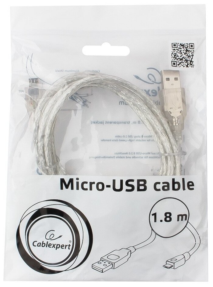 Кабель Cablexpert USB - microUSB (CCP-mUSB2-AMBM-6-TR), 1.8 м, 1 шт., белый - фото №4