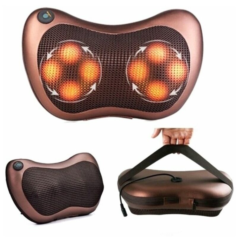 Массажная подушка с подогревом для шеи и спины Massage Pillow (8 роликов)