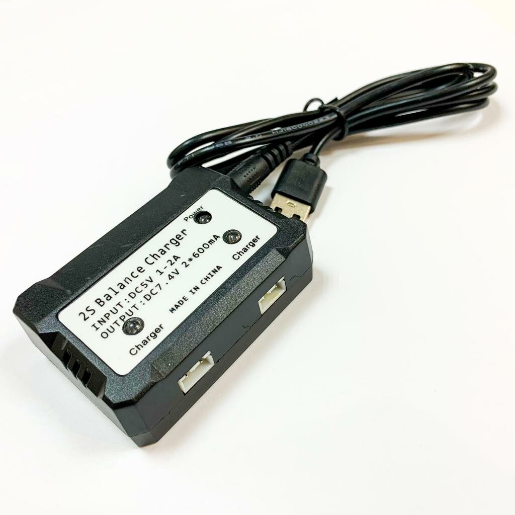 USB Зарядное устройство для зарядки двух аккумуляторов Li-Po, Li-lon RC моделей HSP, Remo Hobby, Himoto, Wltoys E9393, E9395