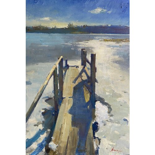 Весенние блики - Картина для интерьера. Масло на холсте, Авторская Оригинальная живопись. Пейзаж, Озеро. 70 х 50 см. Художник Надежда Воронцова