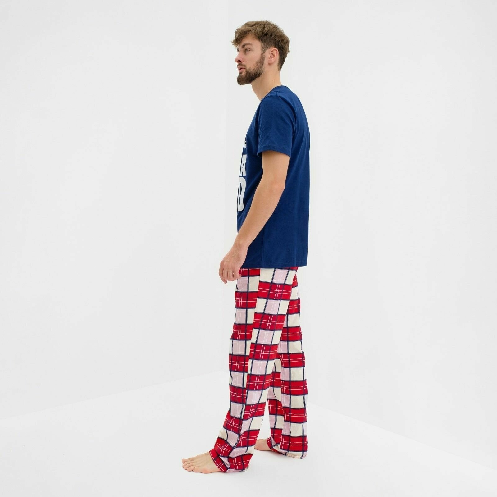 Пижама Kaftan, футболка, брюки, размер 54, красный, синий - фотография № 2