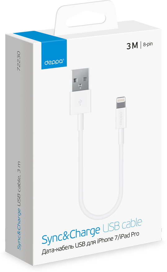 Кабель Deppa USB - Lightning (72230), 3 м, 1 шт, белый