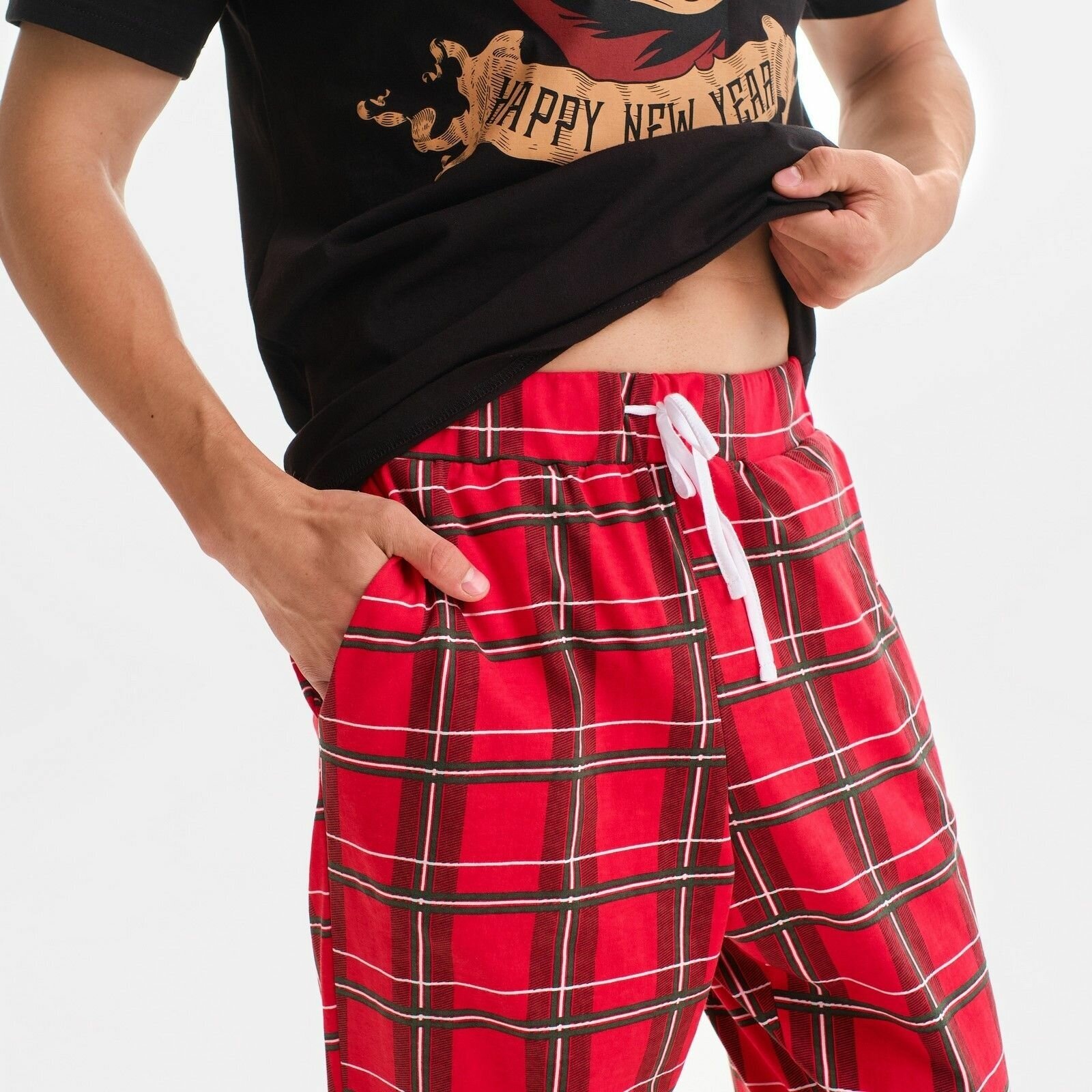 Пижама Kaftan, футболка, брюки, размер 56, красный - фотография № 4