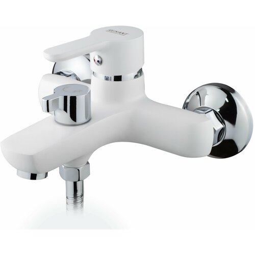 Смеситель для ванны с душем белый латунь однорычажный с монолитным изливом Rusant RV7020012-011-06