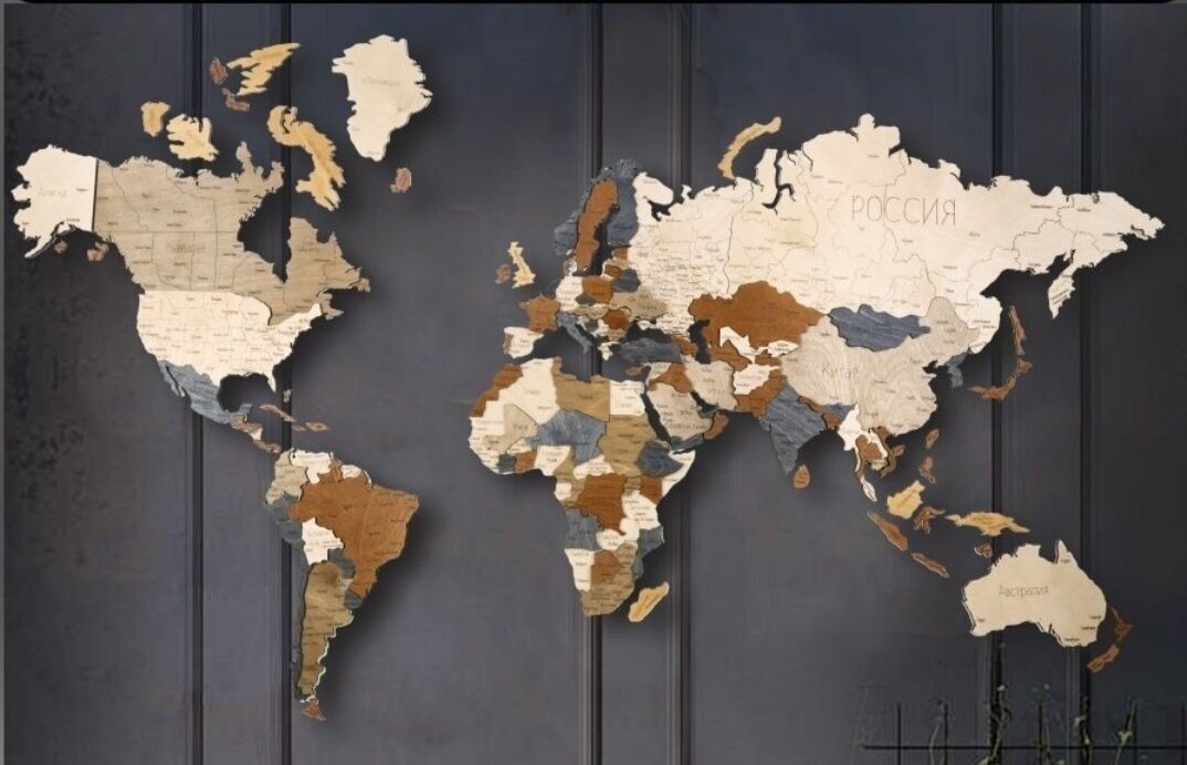 Карта мира из дерева 200х120, см/Географическая карта мира/Декорация настенная/Многоуровневая Карта мира/Карта мира настенная/Карта мира 3D/Rezlazer