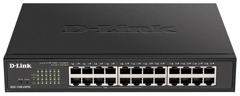 Коммутатор PoE D-link DGS-1100-24PV2/A1A 24x10/100/1000Base-T (12 портов РоЕ 802.3af/at, PoE-бюджет 100 Вт), L2