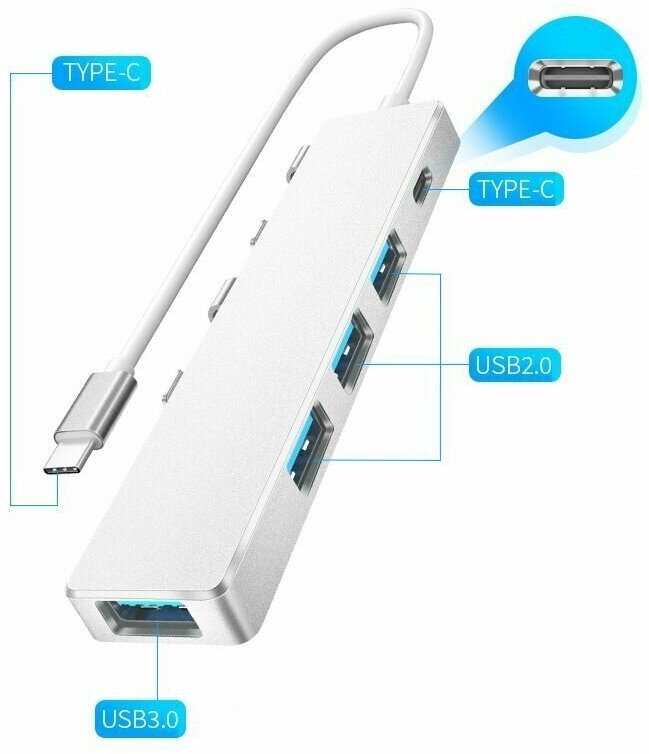 Концентратор USB 20 (4*USB+Type-C) Орбита OT-PCR20 Серебро