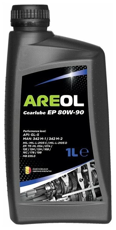 Areol Gearlube Ep 80w90 (1л) Трансмис. Минерал. Масло Для Гипоидных Передач Api Gl-5, Mil-L-2105 D AREOL арт. 80W90AR075