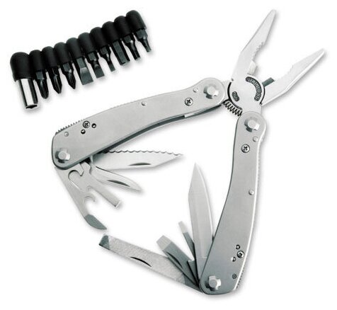 Мультитул Stinger сталь (серебристый) 9 инструментов нейлоновый чехол 12 насадок коробка картон MT-3216