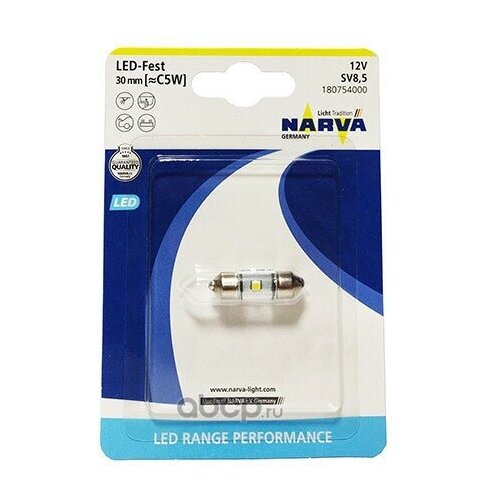 фото 18075, лампа автомобильная festoon 12v (sv8,5) range performance led (блистер 1шт.) (narva)