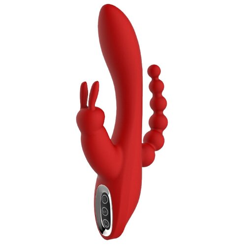 Dream Toys Красный вибромассажер-кролик с анальным стимулятором HERA - 21 см.
