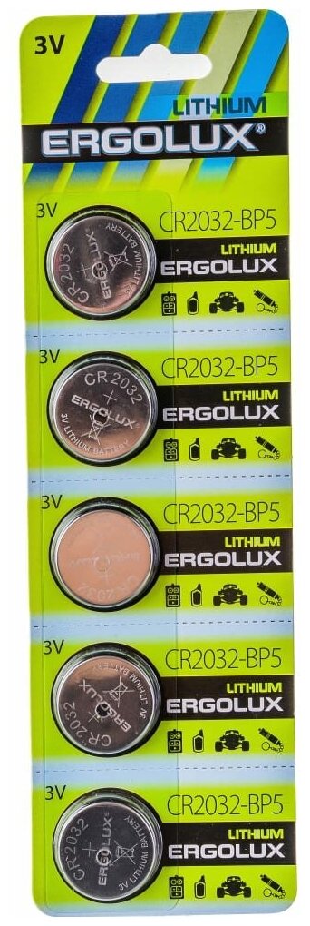 CR2032 Батарейка ERGOLUX Lithium CR2032-BP5, 5 шт. 200мAч - фото №1