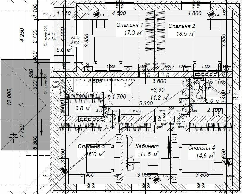 Проект двухэтажного дома без гаража из газобетонного блока с облицовкой из керамического кирпича площадью 213,6 кв.м - фотография № 12