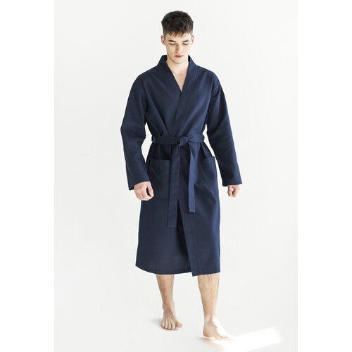 Халат , длинный рукав, банный халат, размер 56,58, синий