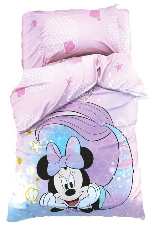 Постельное бельё 1,5 сп "Minnie Mermaid", Минни Маус, 143*215 см, 150*214 см, 50*70 см -1 шт, поплин