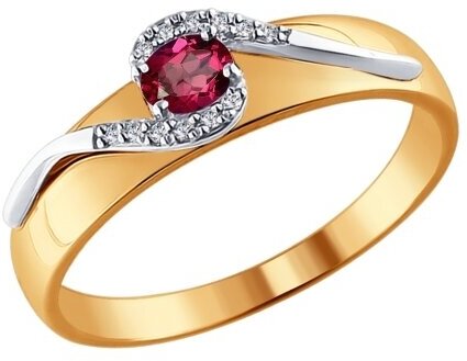 Кольцо Diamant online, красное золото, 585 проба, бриллиант, рубин