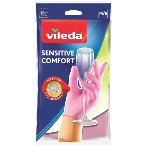 фото Перчатки vileda sensitive comfortplus для деликатных работ, 1 пара, размер m, цвет розовый