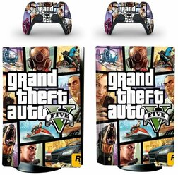 Наклейка виниловая защитная на игровую консоль Sony PlayStation 5 Disc Edition GTA V полный комплект геймпады